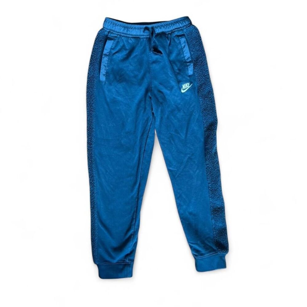 Nike Youth Large Blue Fleece Joggers Textured Side Panels Athletic Sweatpants